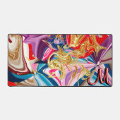 カラフル ゴールド スワール 煙 モノグラム 液体 アブストラクト デスクマット (正面)