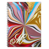 カラフル ゴールド フラワー モノグラム リクイファイ アブストラクト ノートブック (正面)
