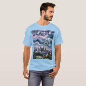 カラフル シアトルスカイライン ゴッホ絵画 旅行 Tシャツ (正面フル)