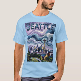 カラフル シアトルスカイライン ゴッホ絵画 旅行 Tシャツ
