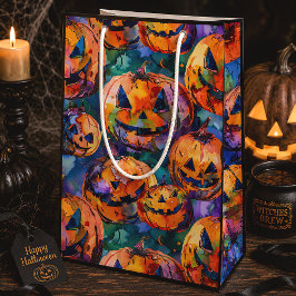 カラフル ジャック オ'ランタン スプーキー ハロウィン ミディアムペーパーバッグ