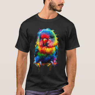 カラフル スプラッシュアート ラブバード バードウォッチング Tシャツ