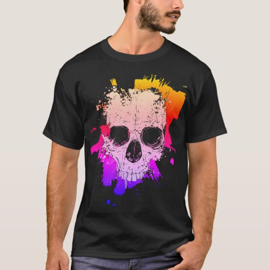 カラフル・スプラッター・スカル Tシャツ (正面)