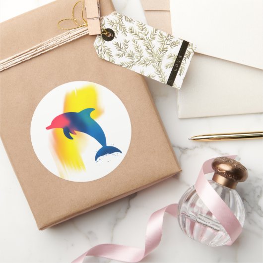 カラフル スプレー ペイント イルカ シルエット ステッカー (ギフト)