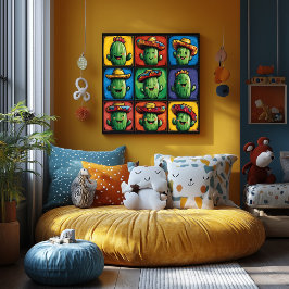 カラフル スマイリング ハクトウリュウ グリッド アート 子供部屋に最適 ポスター