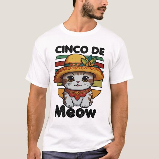 カラフル・ソンブレロを着た猫 Tシャツ (正面)