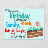 カラフル タイポグラフィー バースデー ケーキ ベスト ウィッシーズ ポストカード (正面)