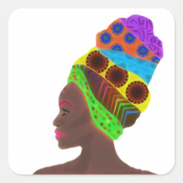 カラフル・ターバンを持つアフリカの民族女性 スクエアシール