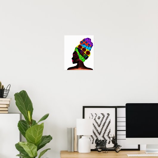 カラフル・ターバンを持つアフリカの民族女性 ポスター (ホームオフィス)