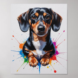 カラフル ダックスフント 水彩アート ポスター