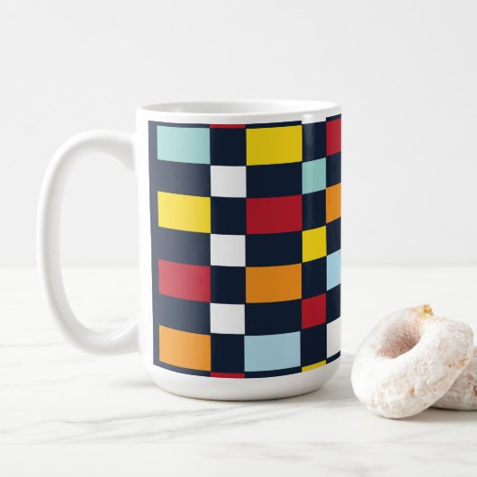 カラフル チェッカーボード コーヒーマグカップ (ドーナツ)