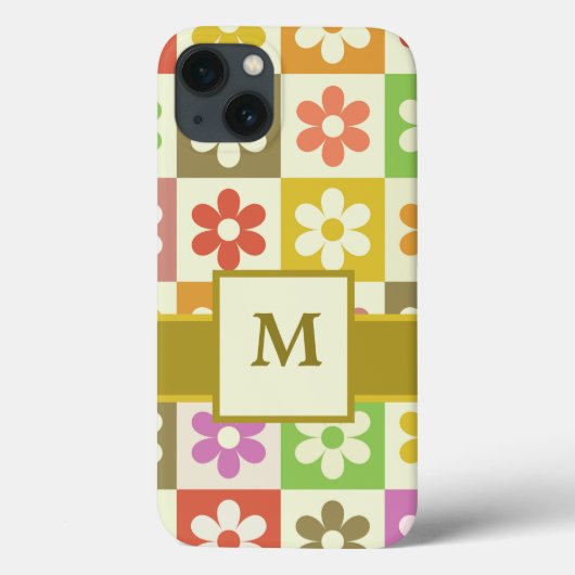 カラフル チェッカー レトロ フラワー モノグラム Case-Mate iPhoneケース (裏面)
