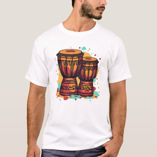 カラフル ツインジェンベ ドラム Tシャツ (正面)