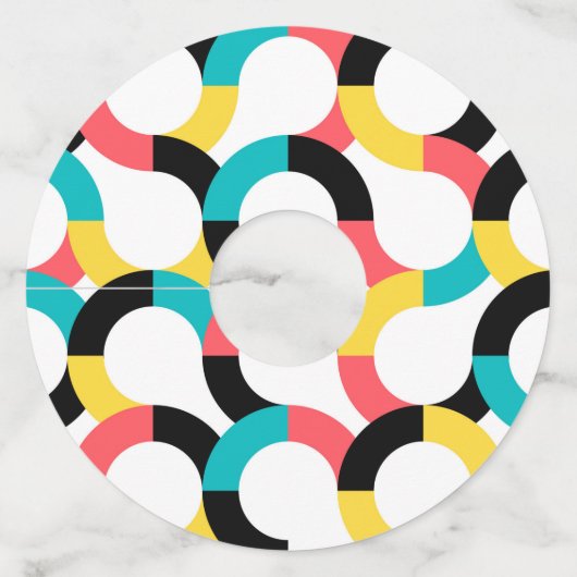 カラフル,トレンディー，陽気，おもしろい幾何モダン度 ワイングラスタグ (正面)