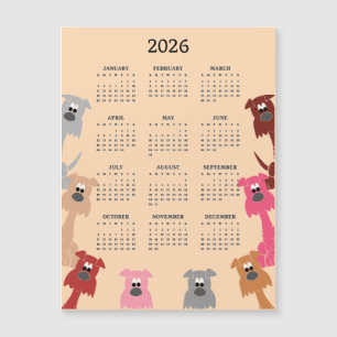 カラフル・ドッグス 2026年 カレンダー マグネット カード
