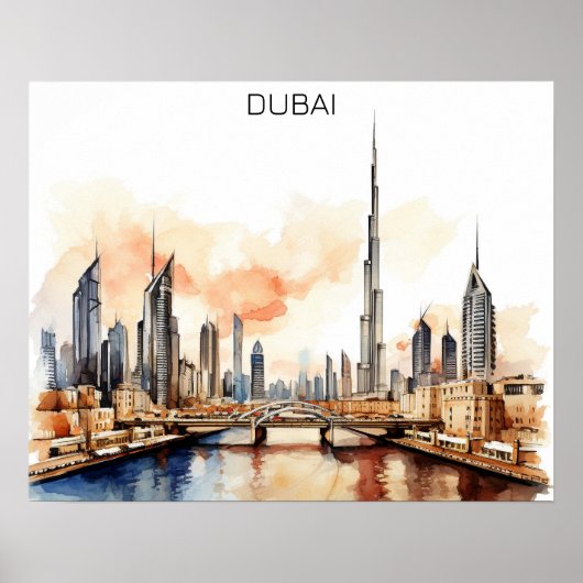 カラフル ドバイ UAE 水彩画 ポスター (正面)
