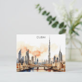 カラフル ドバイ UAE 水彩画  ポストカード (スタンド正面)