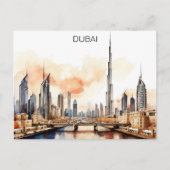 カラフル ドバイ UAE 水彩画  ポストカード (正面)