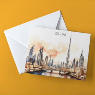 カラフル ドバイ UAE 水彩画 ポストカード