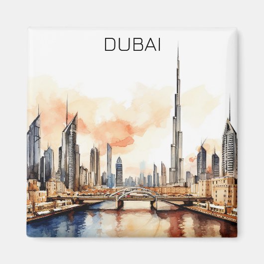 カラフル ドバイ UAE 水彩画  マグネット (正面)