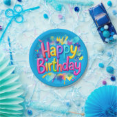 カラフル「ハッピーバースデー」絵を描(ばちゃばちゃ)跳ねる ペーパープレート (パーティー)