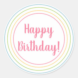 カラフル ハッピー バースデー パステル ピンク タイポグラフィ ラウンドシール