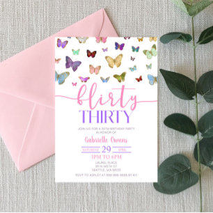 カラフル バタフライ フリーティー サーティー 30歳の誕生日パーティー 招待状