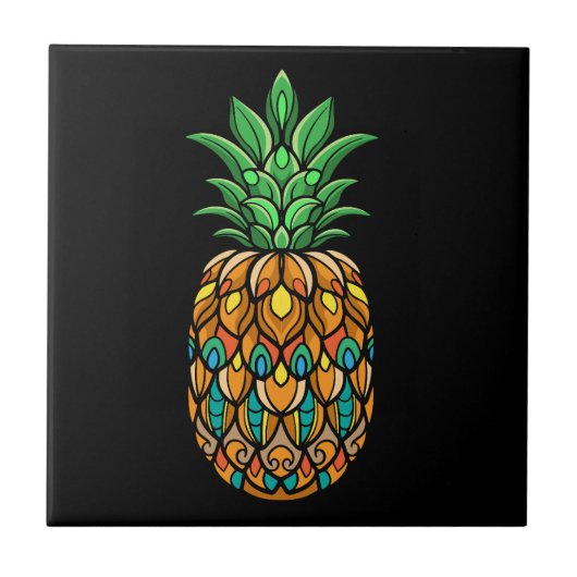 カラフル・パイナップル・フルーツ・マンダラ・アート分離された タイル (正面)
