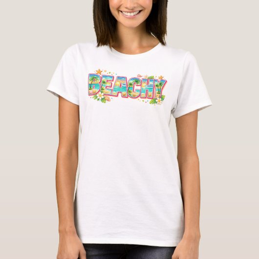 カラフル ビーチ 海辺の風景 Tシャツ (正面)