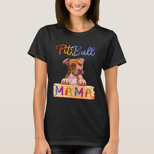 カラフル ピットブル ママ ドッグママ Tシャツ (正面)