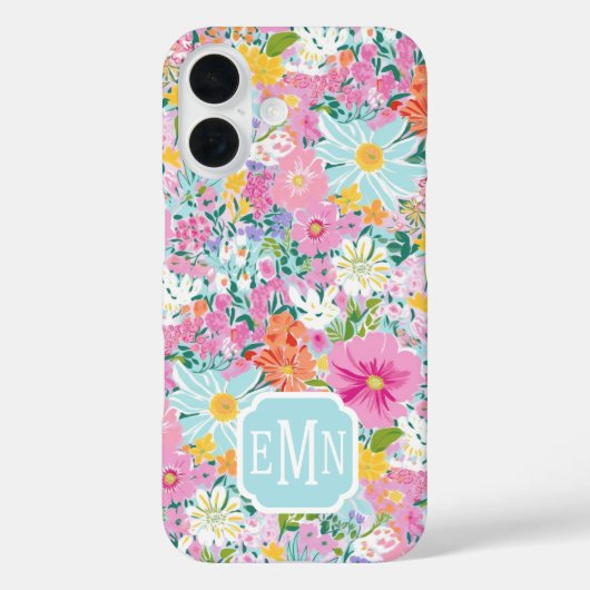 カラフル ピンク ガーデン モノグラム Case-Mate iPhoneケース (裏面)