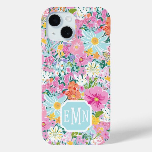 カラフル ピンク ガーデン モノグラム Case-Mate iPhoneケース (裏面)