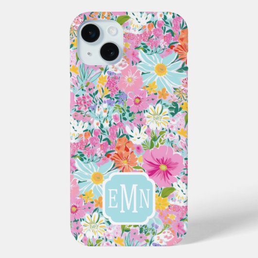 カラフル ピンク ガーデン モノグラム Case-Mate iPhoneケース (裏面)