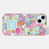 カラフル ピンク ガーデン モノグラム Case-Mate iPhoneケース (裏面 (横))