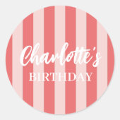 カラフル ピンク ファン ブライト カラー ミニマリスト ストライプ ラウンドシール (正面)