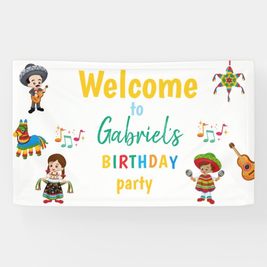 カラフル フィエスタ 誕生日パーティー ウェルカムバナー 横断幕 (横)