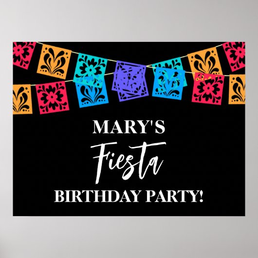 カラフル フィエスタ 誕生日 ブラック ポスター (正面)