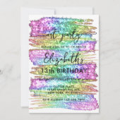 カラフル フェイク レインボー グリッター アート バースデー パーティー 招待状 (正面)