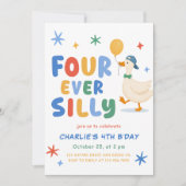 カラフル フォーエバー シリーグース 子供の4歳の誕生日 招待状 (正面)