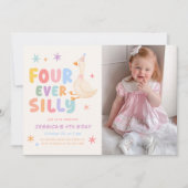 カラフル フォーエバー シリーグース 4歳の誕生日フォト 招待状 (正面)