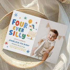 カラフル フォーエバー シリーグース 4歳の誕生日フォト 招待状