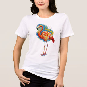 カラフル フラミンゴ アブストラクト ブラシストローク バード アート トライブレンドＴシャツ