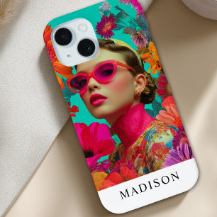 カラフル フラワーアート 女性 iPhone 15ケース