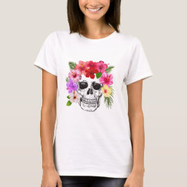 カラフル フラワー スカル レディースTシャツ Tシャツ