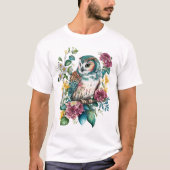 カラフル フラワー フクロウ Tシャツ (正面)