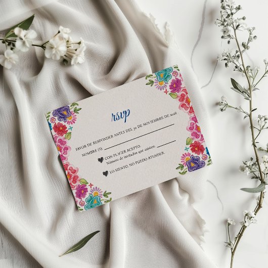 カラフル フラワー ボタニカル フィエスタ スペイン 結婚式 出欠カード