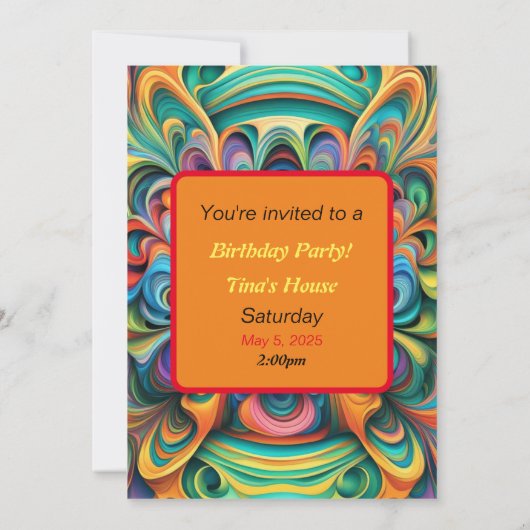 カラフル フラワー ボヘミアン 招待状 (裏面)