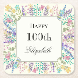 カラフル フラワー 100歳の誕生日 ペーパーコースター