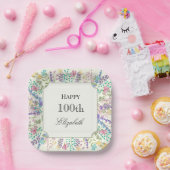 カラフル フラワー 100歳の誕生日 ペーパープレート (パーティー)