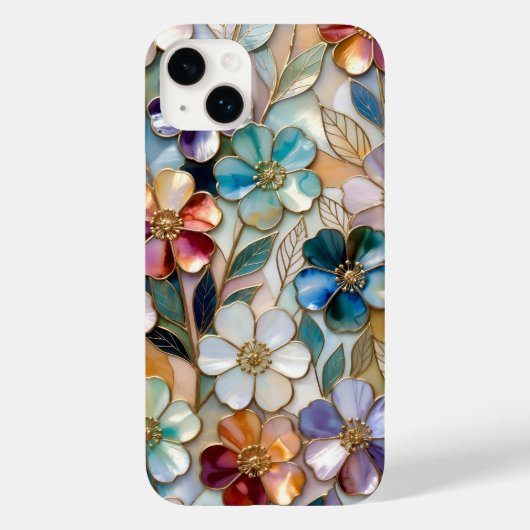 カラフル フラワー iPhone カバー ゴールド パステルカラーの花 (裏面)